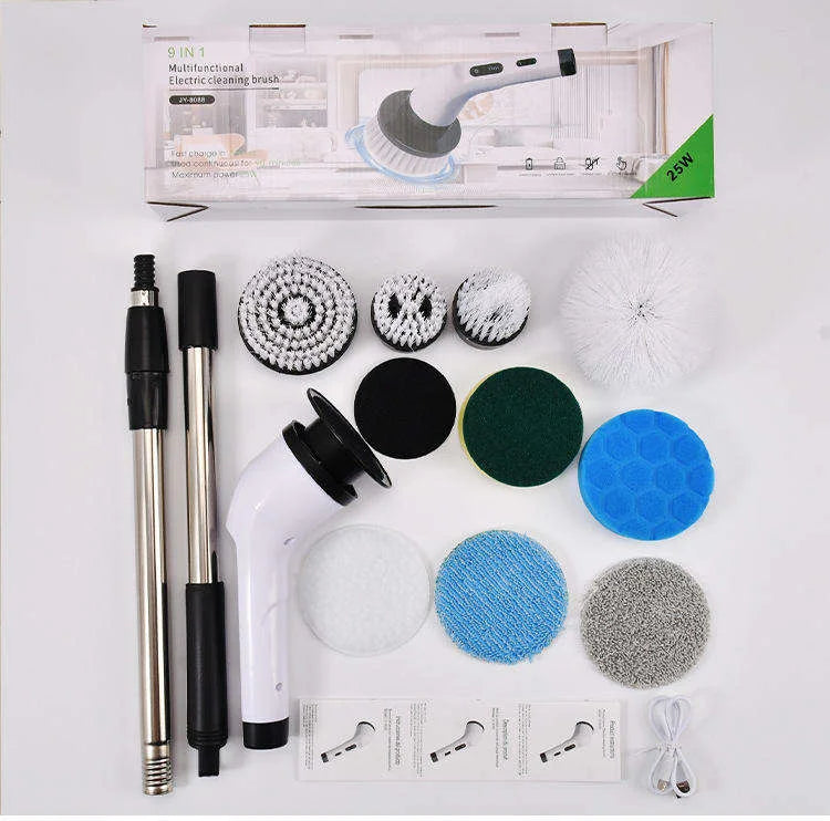 Electric Spin Scrubber Cleaning Brush Multi Bathroom Kitchen Home Power Handheld Cordless Waterproof Tiles 7 in 1 and 9 in 1